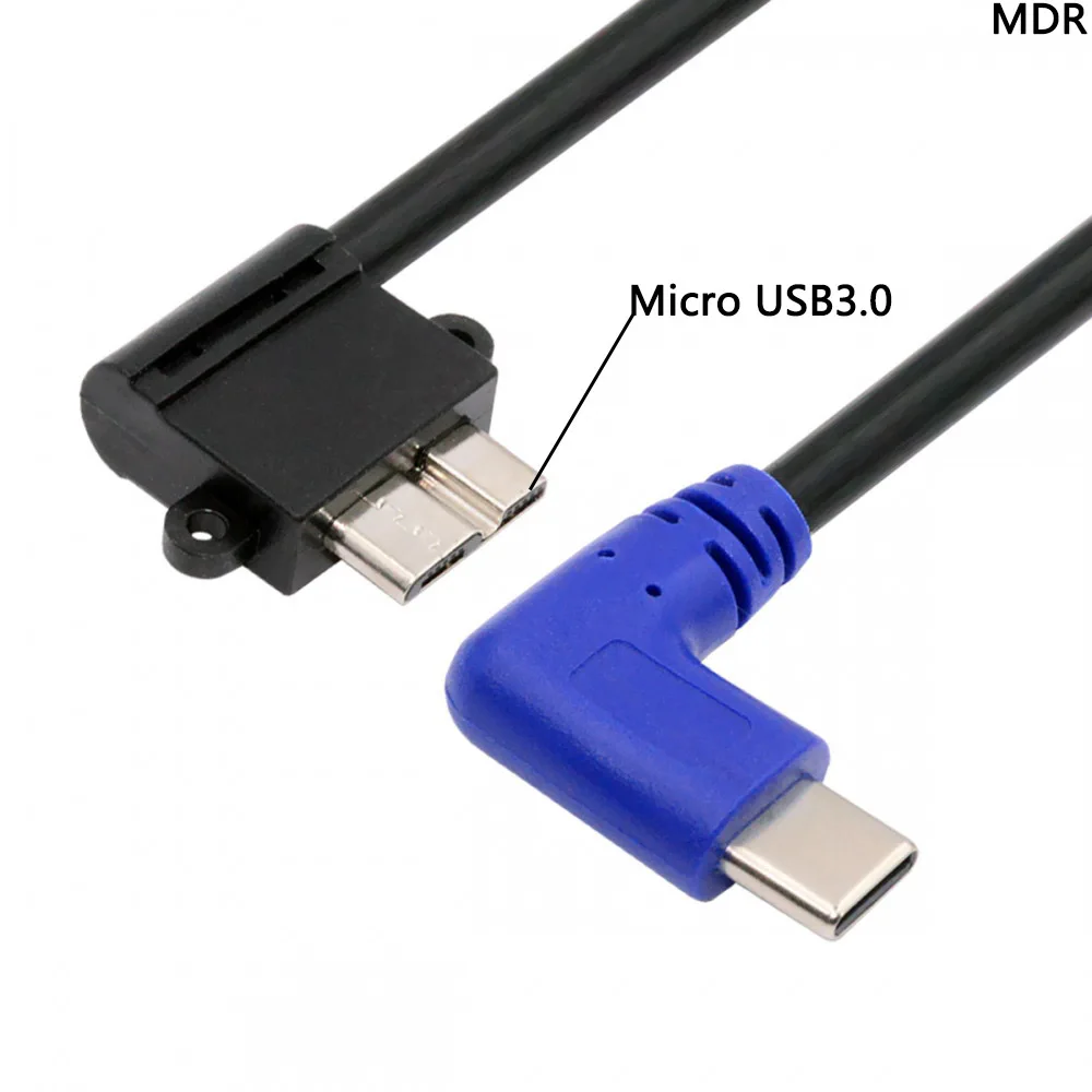 MDR-Cable USB tipo C USB-C, Conector Micro USB 3,0, 90 grados, ángulo recto, almacenamiento de Cámara Industrial, teléfono