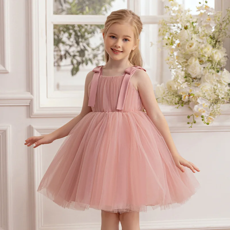 Birthday Puffy Dress For Girls Suspender Princess Dress Flower Girl Wedding Dress Baptismal White Dress Children First Communion