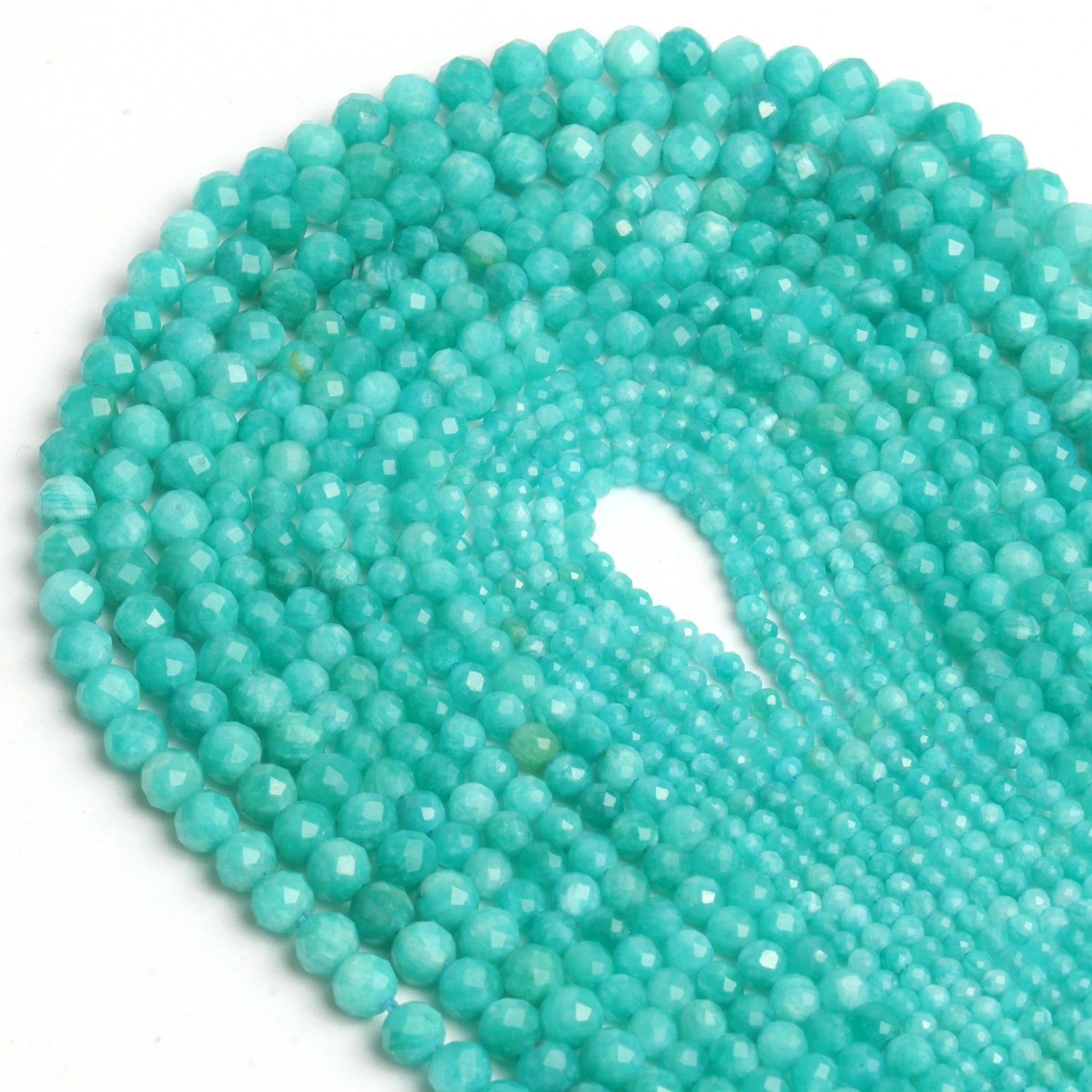 Natural Stone Faceted Beads Blue Amazonite Spacer Tiny Loose Beads for Jewelry Making DIY Bracelet Necklace 15inch 2/3/4mm