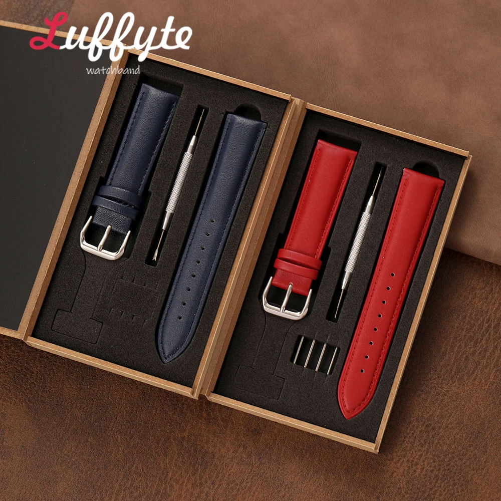 Women Synthetic Leather Watch Band 18mm 20mm 22mm with Gift Packing Box Elegant Soft Replacement Watchband Bracelet