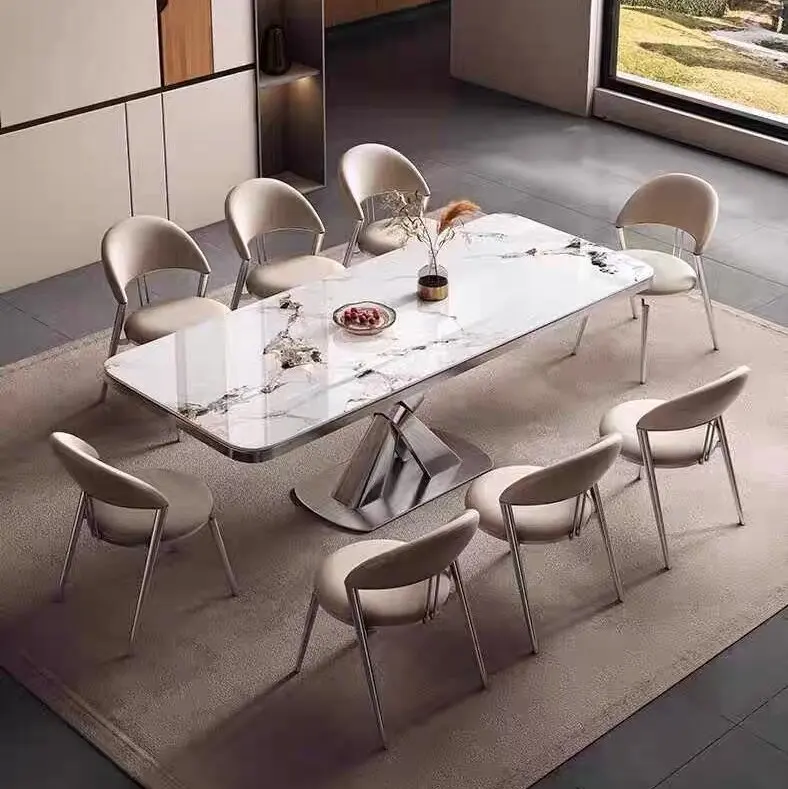 

Italian Marble Dining Table Modern Simple High-end Villa Home Rectangular Rock Slab Luxury Marble Dining Table