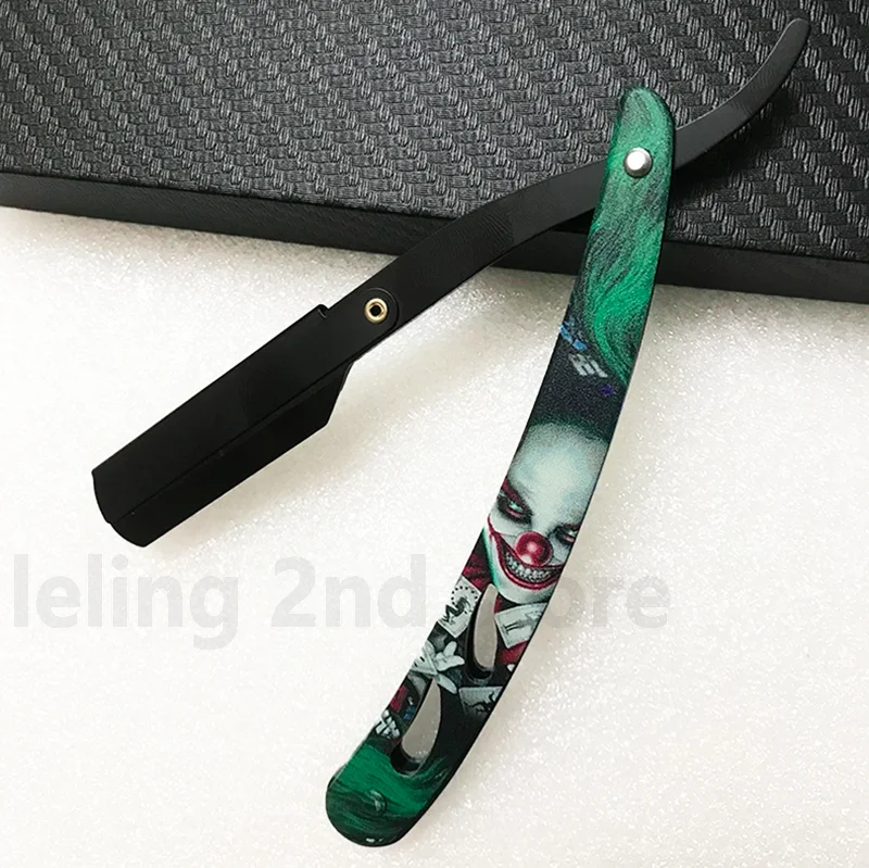 ماكينة حلاقة يدوية احترافية ملونة بحافة مستقيمة من الفولاذ المقاوم للصدأ ماكينة حلاقة حادة قابلة للطي هدية قاطعة اللحية