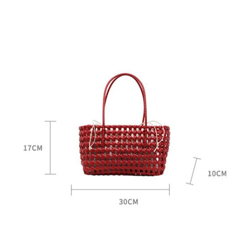 Bohemian Style Hollow-out Woven Basket Bag With Inner Pocket Summer Beach Vacation Handbag Korean Minimalist Women Shoulder Bag