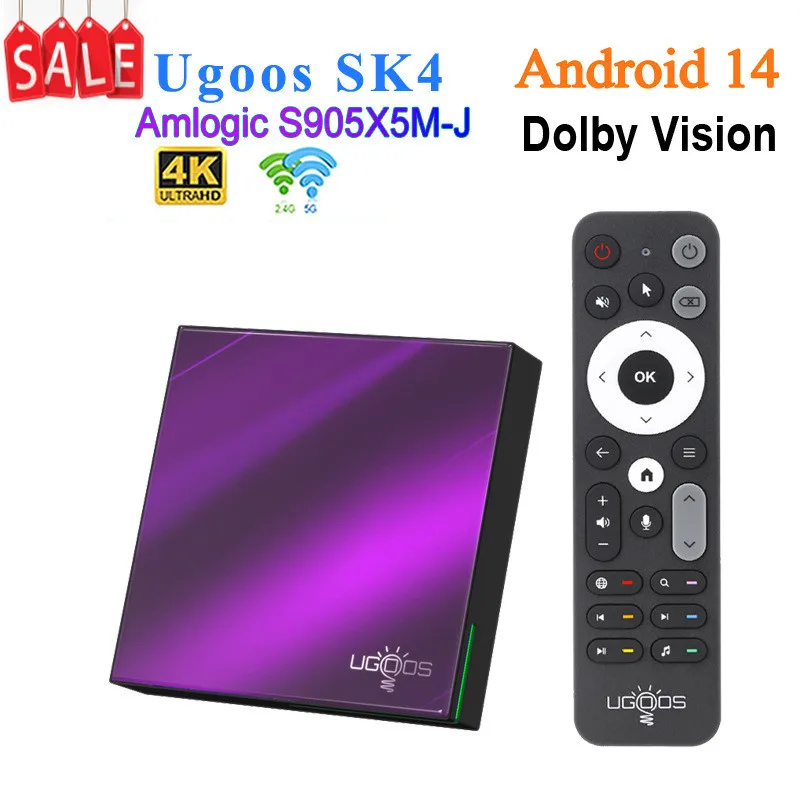 2025 صندوق تلفزيون جديد Ugoos SK4 أندرويد 14 Amlogic S905X5M-J 4GB 64GB 4K HD WIFI BT5.4 مشغل الوسائط فك التشفير