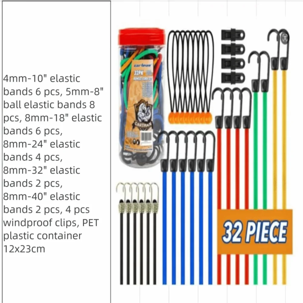 

Набор круглых резиновых банджи-шнуров в ассортименте, высокоэластичные многоцелевые банджи-шнуры с крючками, шариковые стяжки для навеса и брезента