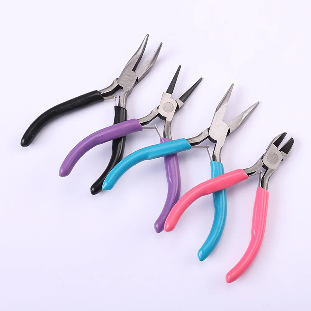 First Jewelry Jewelry Pliers Set of 4 Blue Needle-nosed Pliers Purple Round Nose Pliers Black Curved Nose Pliers