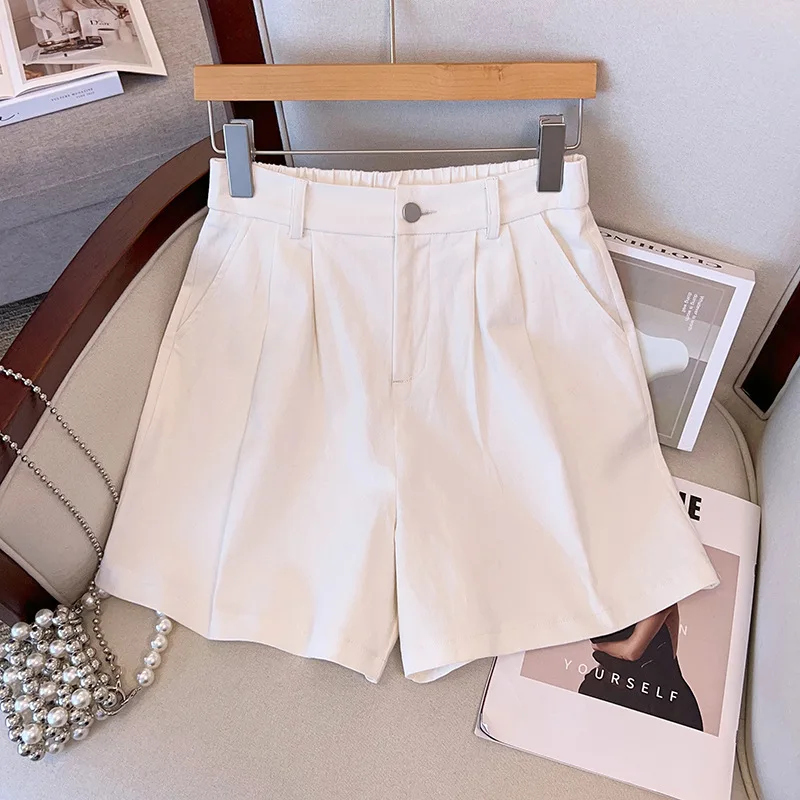 150Kg Plus Size Women\'s Hip 150 Summer High Waisted Loose Casual Wide Leg Shorts Black White Khaki 4XL 5XL 6XL 7XL 8XL 9XL