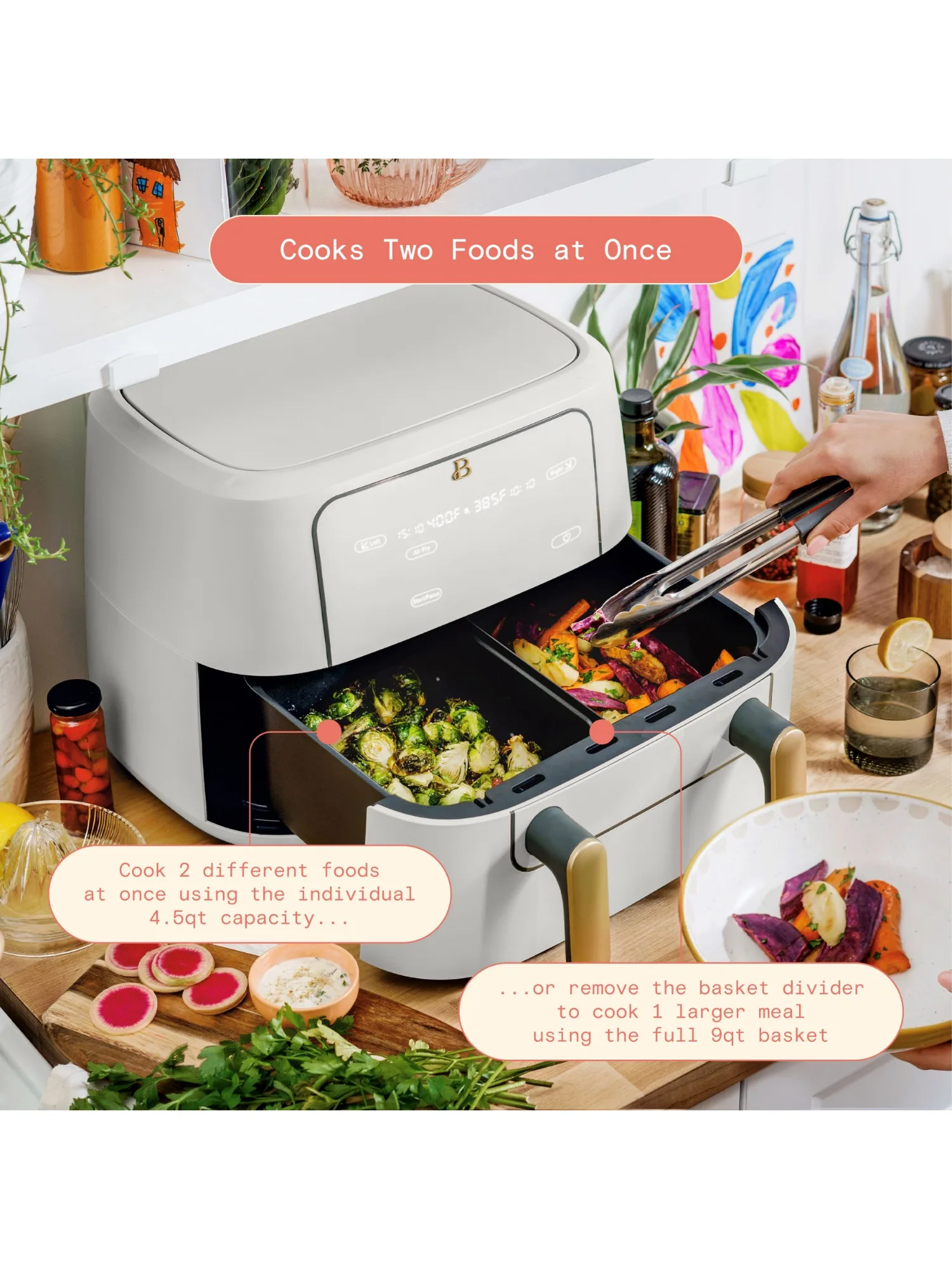 مقلاة هوائية كبيرة للتثليج الأبيض ، سعة 9qt