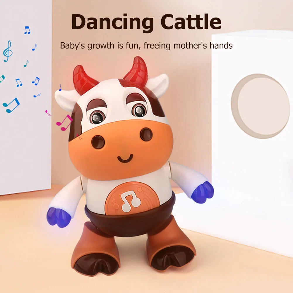 Electric Dancing Cattle Toy Movable with Music Light Dance Cow Doll Plastic Noisy Cattle Toys Smooth for Children Birthday Gift