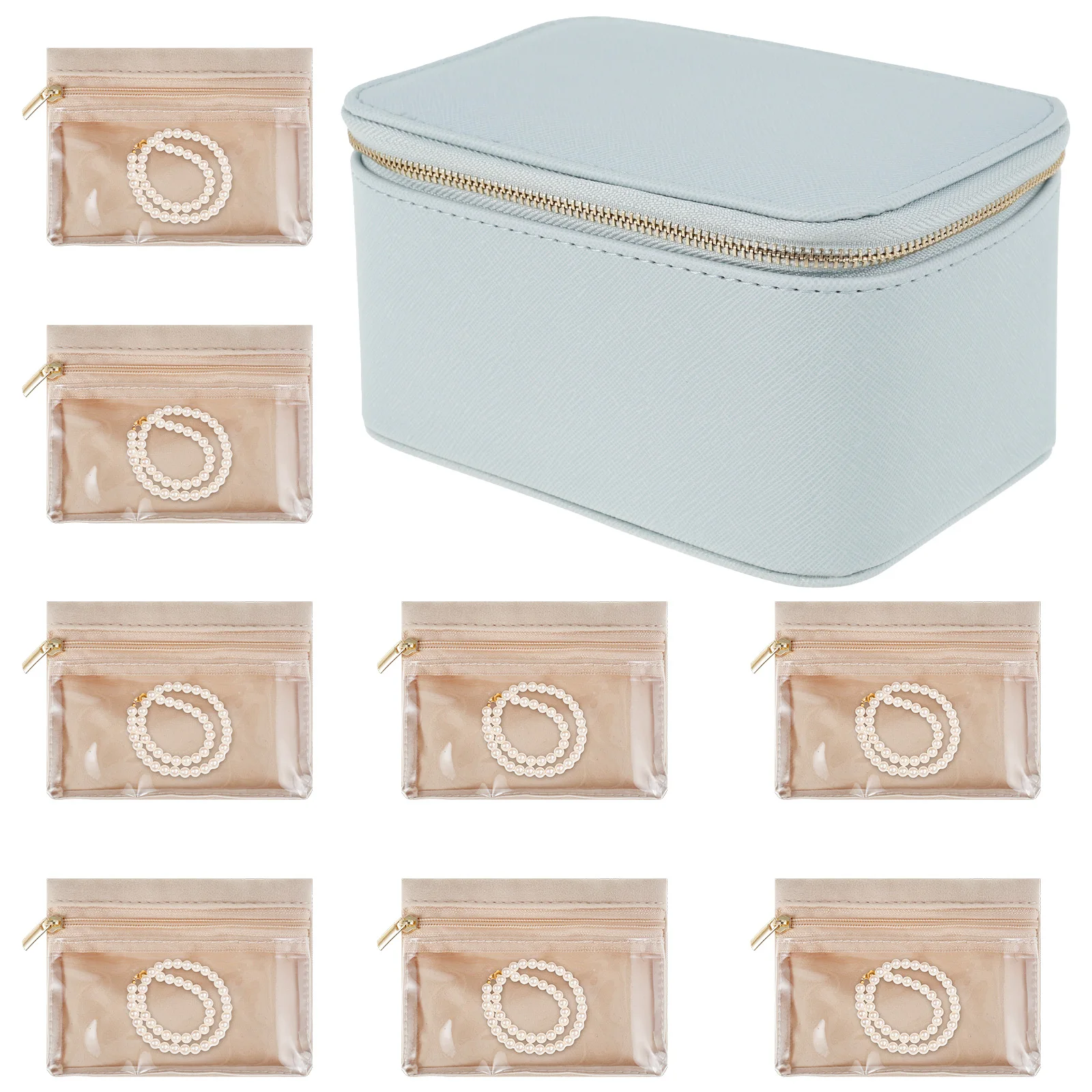 

Portable Jewelry Storage Box Travel Organizer Jewelry Case with 8 Jewelry Bags PU Leather Travel Jewelry Box for Ring Necklace