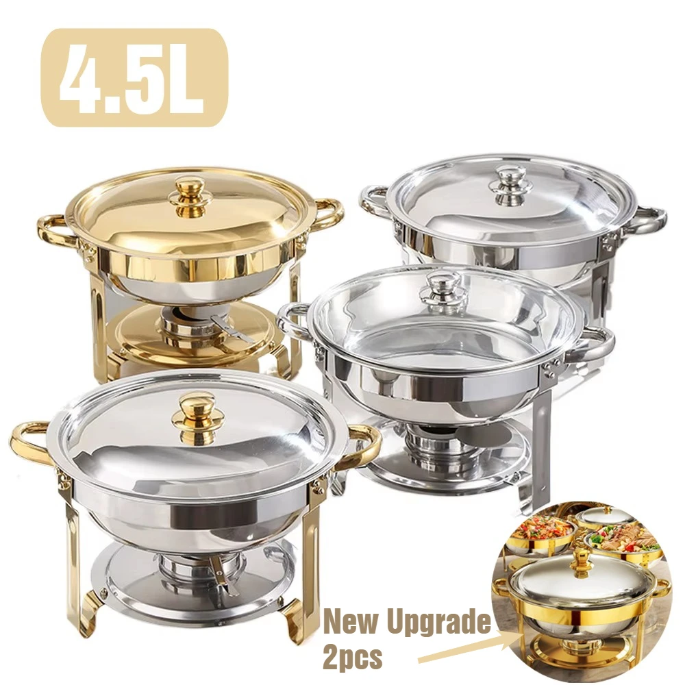 

Buffet Stove 1 Pack Round Stainless Steel Set with Safe Roll-Edge Chafers and Warmers for Catering Weddings Parties Celebrations