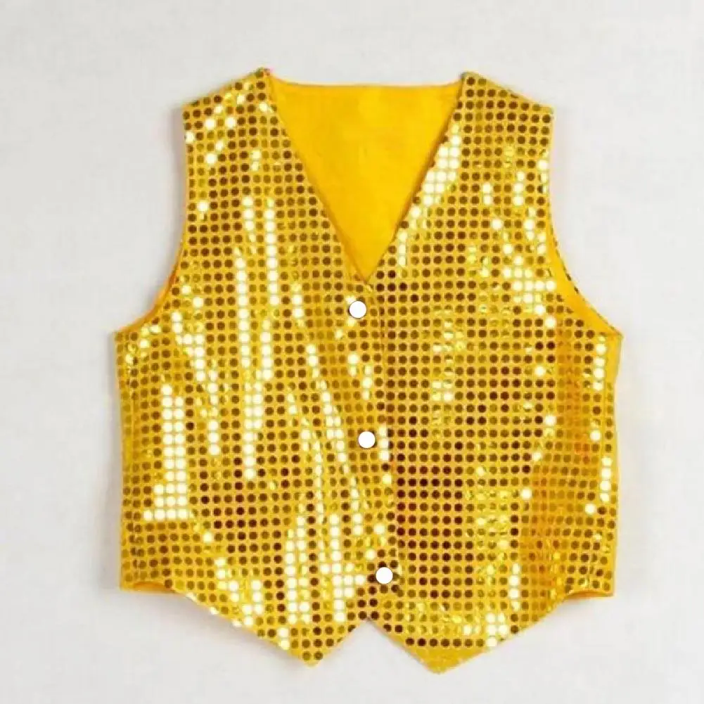 Shining Sequins Clothes Costume Vest Glitter Unisex Colorful Kids Sleeveless Sequin Vest for Party Stage Dance Vest Waistcoat