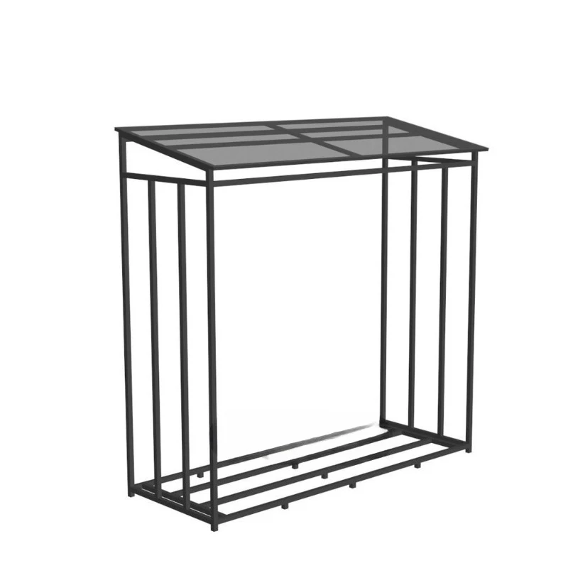 Simple wrought iron outdoor firewood rack with canopy, large firewood storage storage firewood rack next to the fireplace