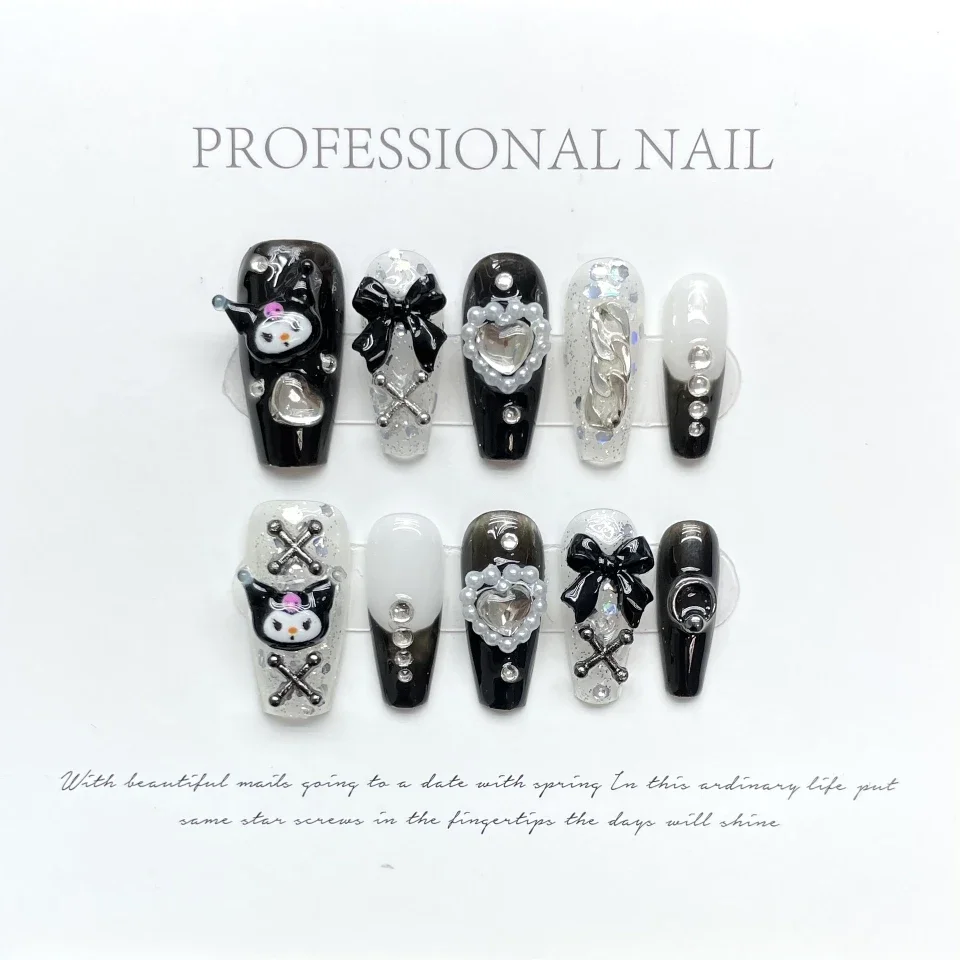 

10Pcs ins Kuromi Handmade 3D Solid False Nail Patch Wearable Detachable Press on Nails Jelly Pressed Nail Patch Y2K Girls Gifts