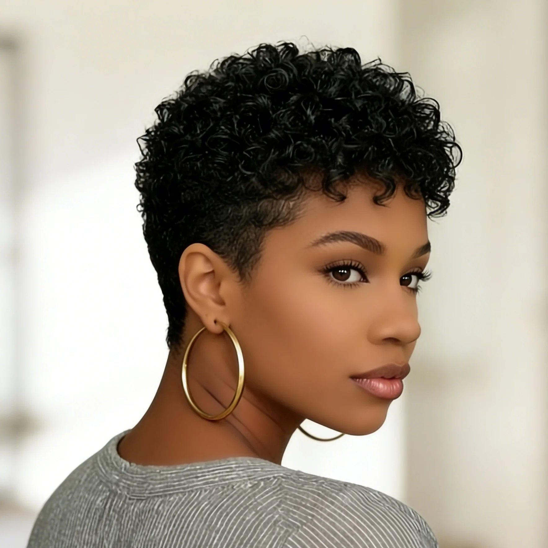 Pixie Cut Wigs Human Hair Short Curly  For Women Natural Black Wine red brown Full Machine Made Wig image 2
