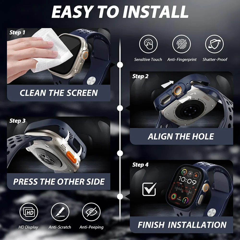 Privacy Tempered Glass+ case for Apple Watch ultra 49mm Anti-Spy Screen Protector Cover iWatch series  Ultra 2 49 mm Accessories