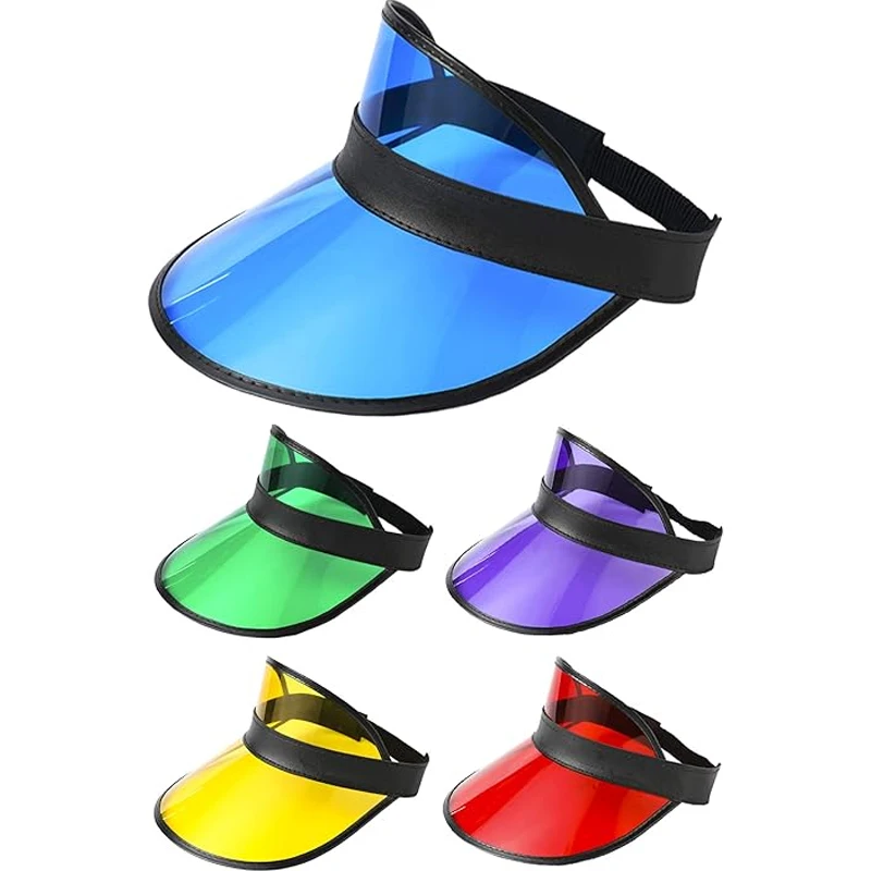 Blue Clear Plastic PVC Visor for Women Men Empty Top Sun Visor Cap Breathable Water Play Party Hat Golf Cap Beach Accessories