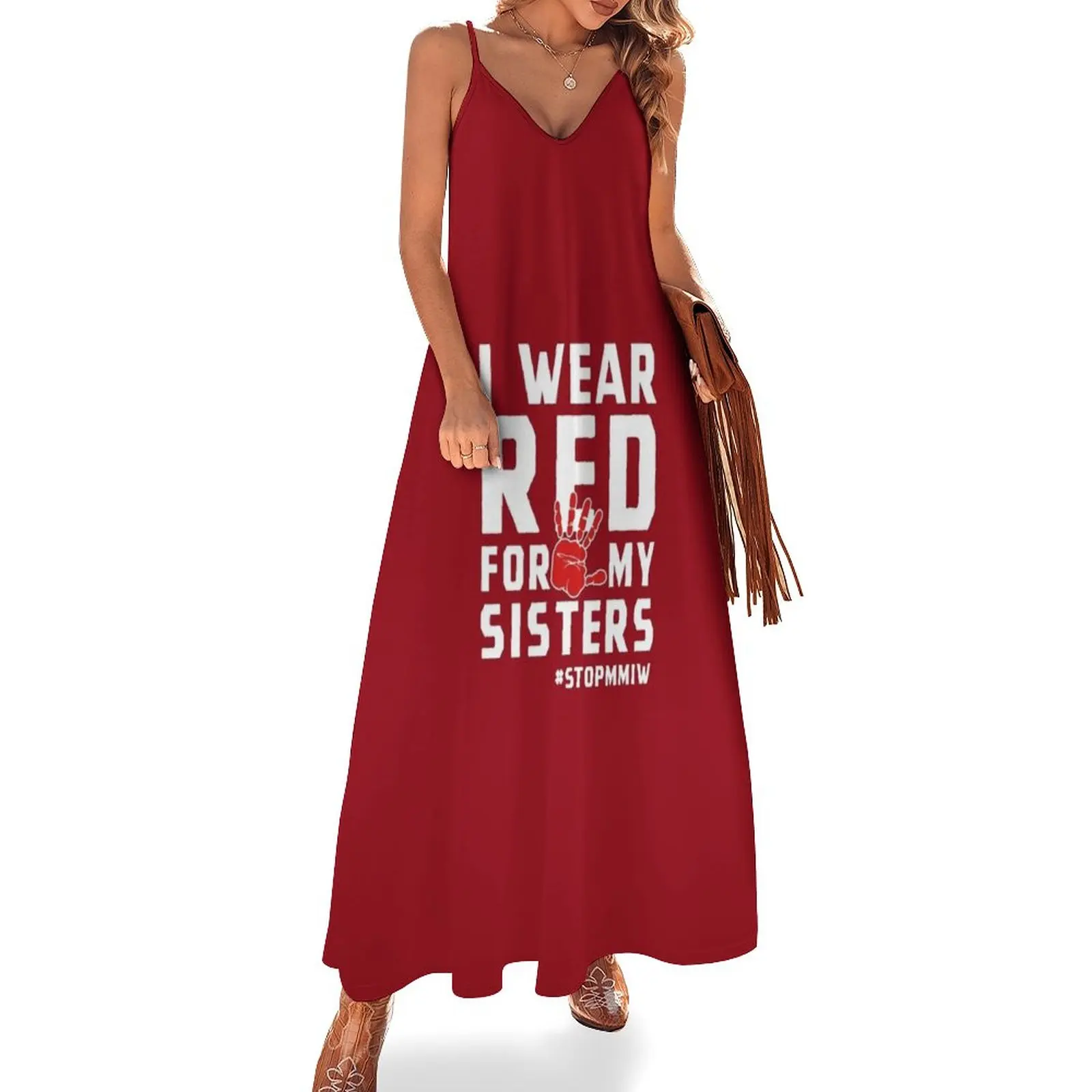 

MMIW Red for Missing Murdered Indigenous Women Awareness Sleeveless Dress african dresses for woman