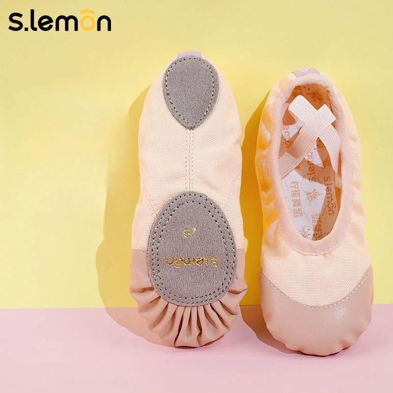 

Балетные танцевальные туфли для девочек-кожаный носок, парусиновая комбинированная обувь из коровьей замши на мягкой подошве, обувь с кошачьими лапами для народных танцев, тренировок для малышей
