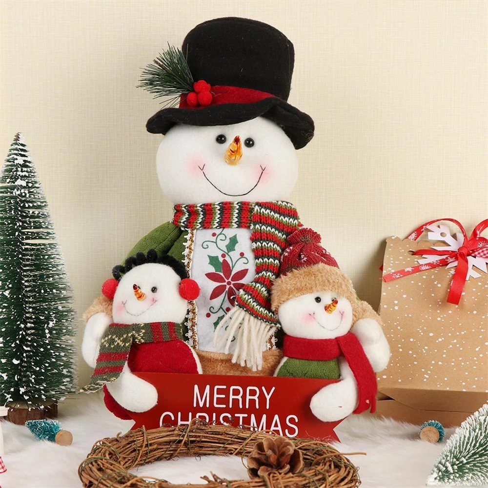 35cm Christmas Dolls Decoration Short Plush Printe Santa Claus Snowman Doll for Christmas Tree Ornaments Figurin Room Decor Gift