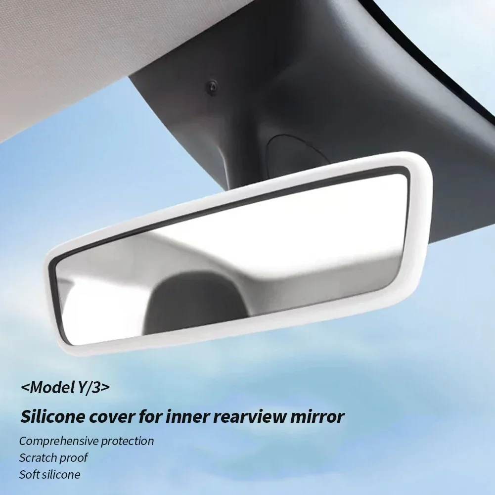 For Tesla Model 3 Y 2023 Interior Accessories Rearview Mirror Protector Trim Silicone Decor Frame White Pink Protection Strip