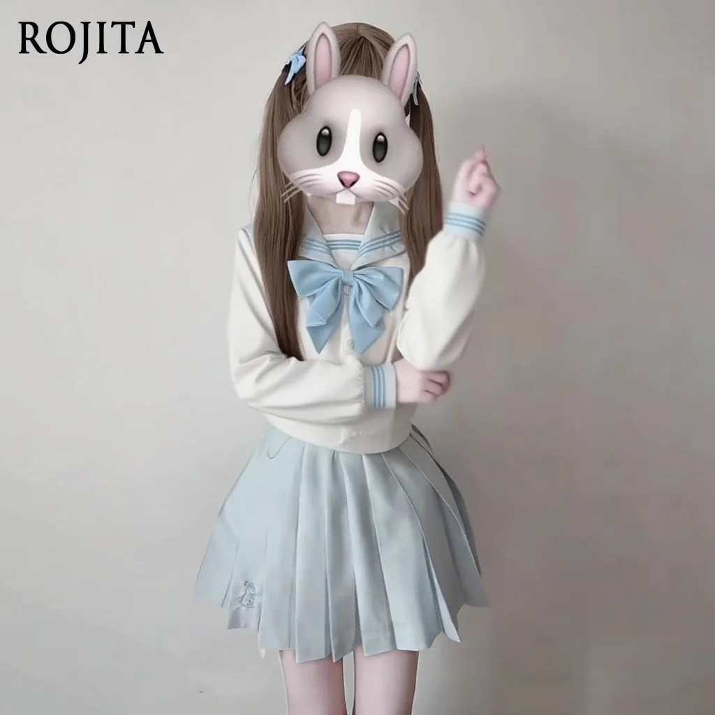 

Japanese Sweet Light Blue JK Sailor Suit Spring Autumn Soft Girl College Style JK Uniform Set Women's Top and Skirt 2-Piece Set