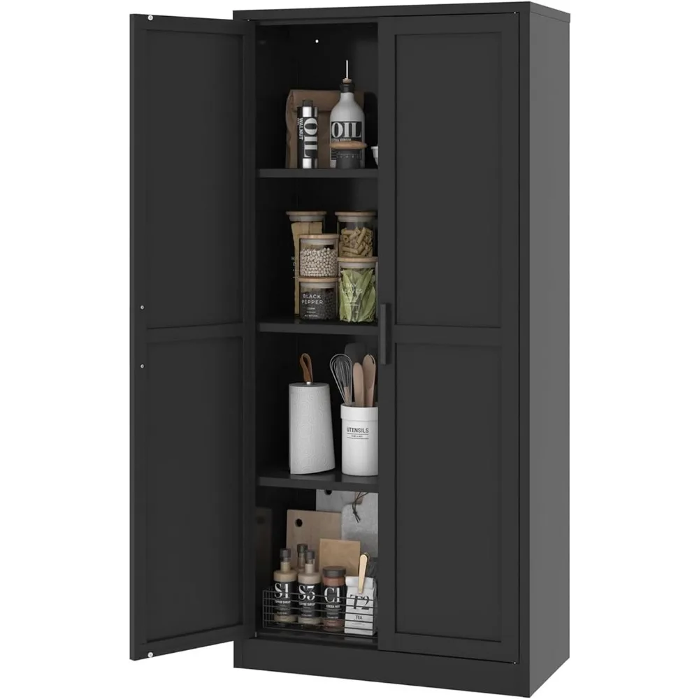 Metal Pantry Cabinet with Adjustable Shelves, Heavy-Duty Metal Storage Cabinet with 2 Doors Organizer for Kitchen, Office, Gara
