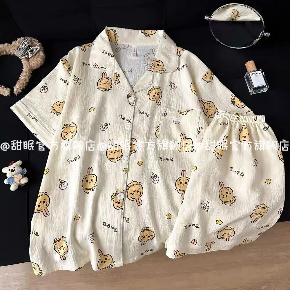 Kawaii Chikawas Pajamas Cute Hachiware Usagi Summer Short-Sleeved Shorts Pajamas Set Cartoon Home Clothes Can Be Worn Outside