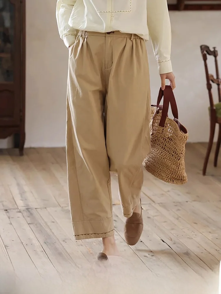 

Женские брюки Ele с вышивкой, из плотного вельвета, широкие, с высокой талией, из смесового хлопка, комфортные