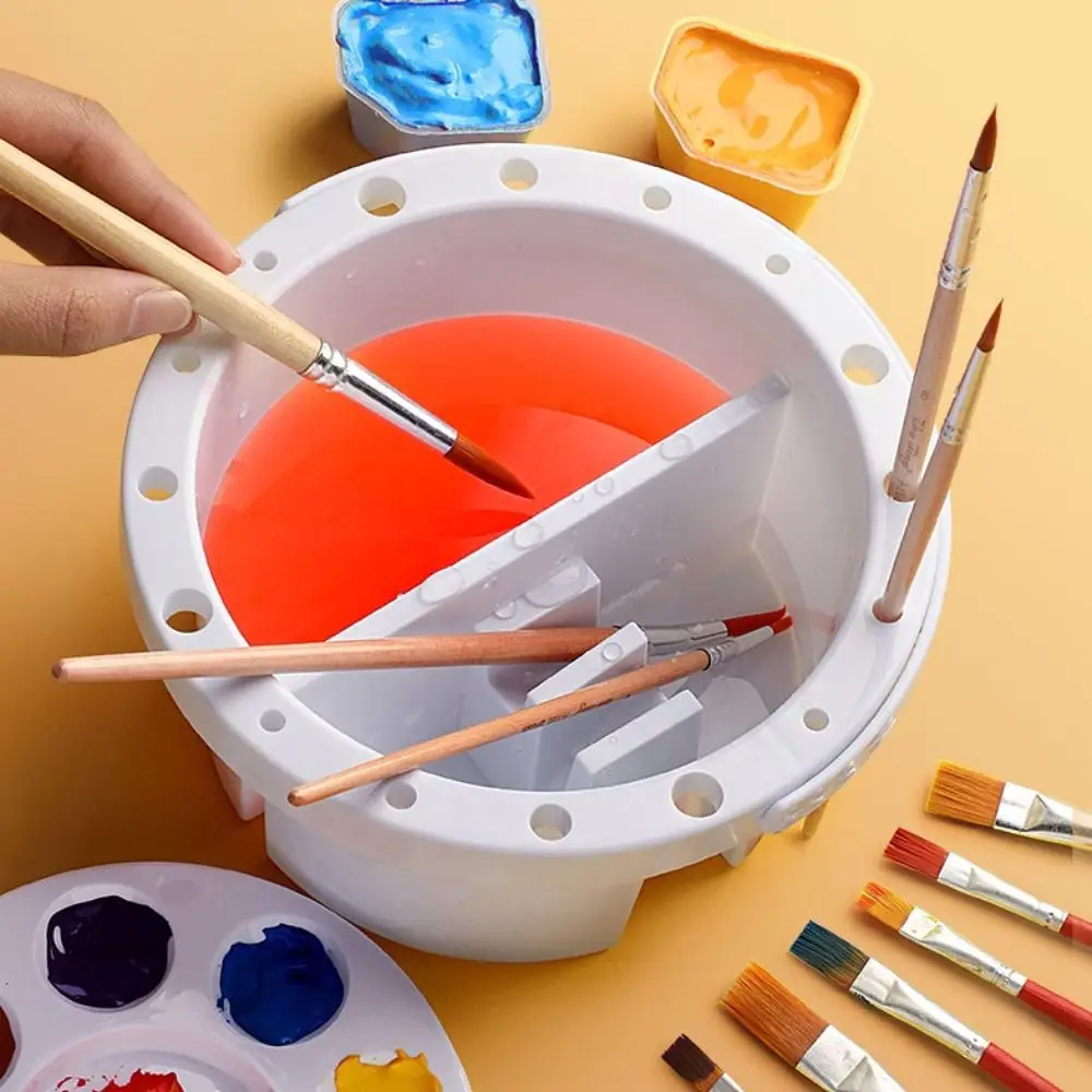 Creative Double Grid Paint Brush Washer Palette rotundity Brush Washing Bucket Handheld Type Plastic Brush Cleaning Tool gift