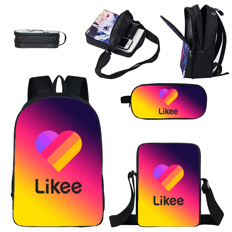 

Russia LIKEE Video App Backpack Women 3D Print Likee 3pcs/set Bookbag Bag Double Layer Zipper School Bags for Teenage Girls Hot