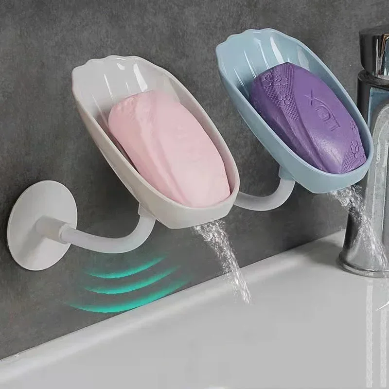 Portable Wall Soap Rack Box Leaf Shape Dish Drain Bathroom Accessories Toilet Laundry  Amenities Holder Container Self-adhesive