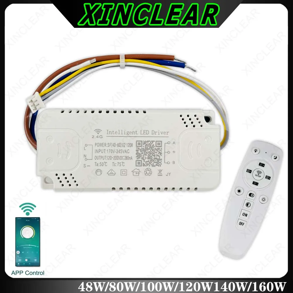 APP Control LED Driver 2.4G Remote Intelligent LED Transformer (12-24W)X2 (40-60W)X2 For Dimmable Color-Changeable Chandelier