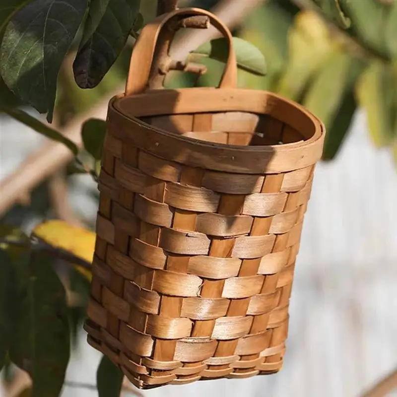 

Wooden Wall Flower Basket Hanging Practical Fruit Baskets Large Woven for Storage Flowerpot Simple Garlic Vegetable Basket