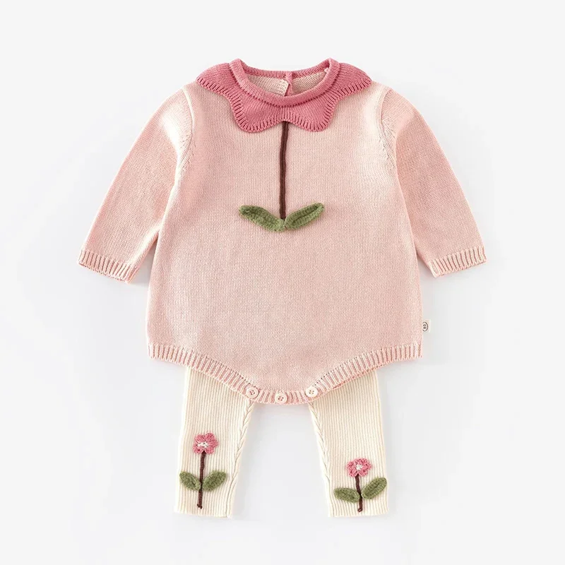 2026 ربيع جديد الرضع طفل الفتيات محبوك بذلة 0-3Yrs ملابس الأطفال الوليد الطفل بنات محبوك داخلية + السراويل 2 قطعة #2