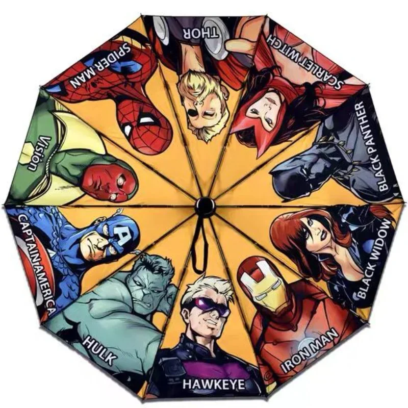 Avengers Marvel Peripheral Series Automatic Umbrella Large Folding Vinyl Three-fold Umbrella Spiderman Iron Man Gift for Friends