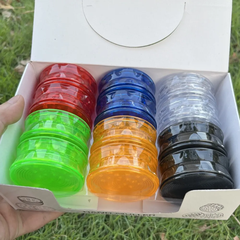 12Pcs/Pack 60MM 3 Layers Plastic Pepper Mill Spice Crusher Hand Muller Smoking Grinder Mixed Color