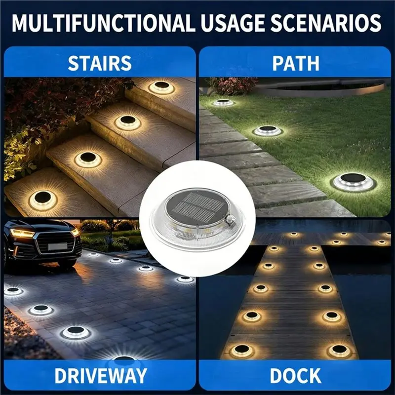 A76I-Solar-Powered& Waterproof Outdoor LED Marker Lights(6 Pcs), 3 Color Modes, Ground-Mounted