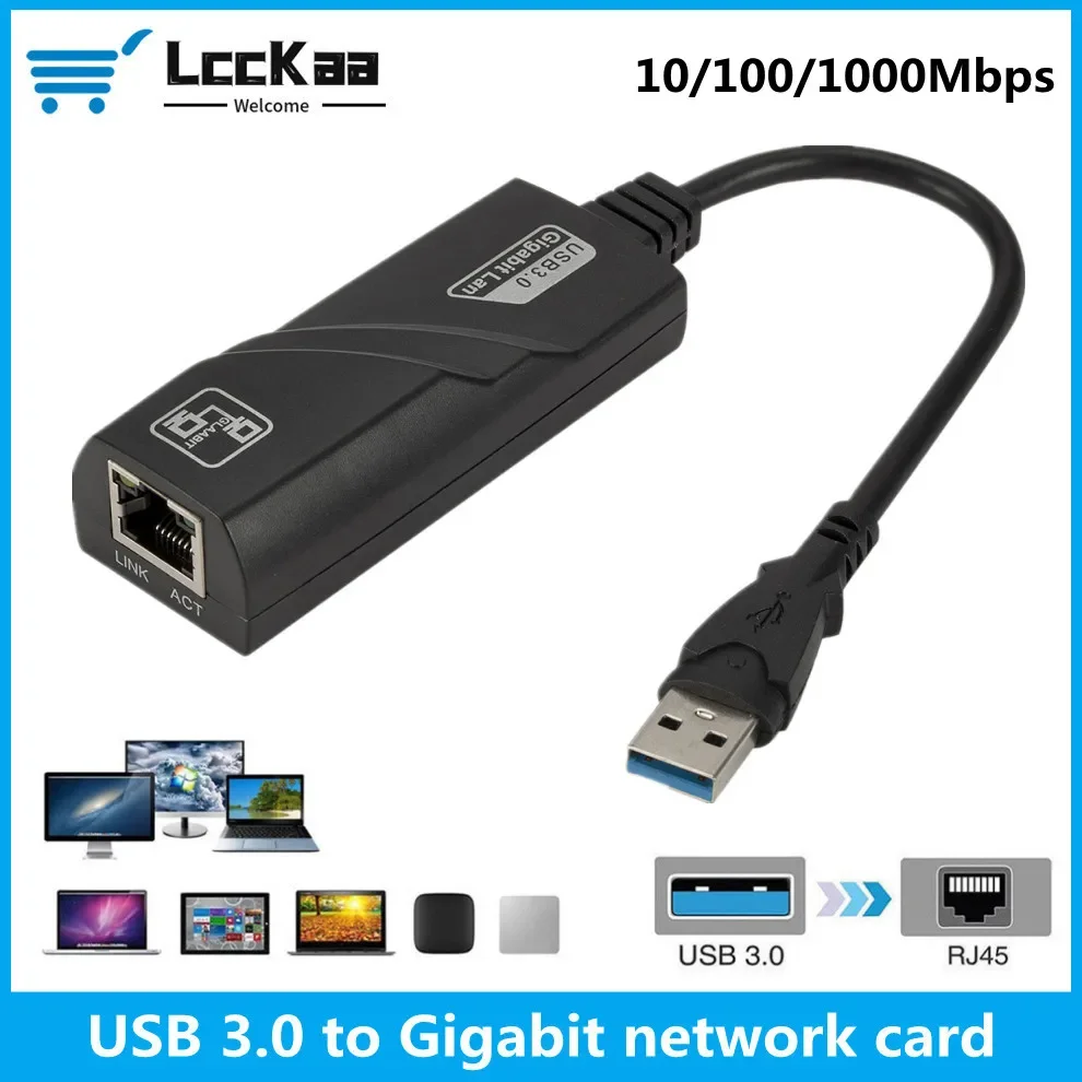 Lcckaa USB 3.0 Ethernet อะแดปเตอร์การ์ดเครือข่าย USB 3.0เพื่อ RJ45 LAN กิกะบิตอินเทอร์เน็ตสำหรับคอมพิวเตอร์สำหรับ MacBook แล็ปท็อป USB Ethernet