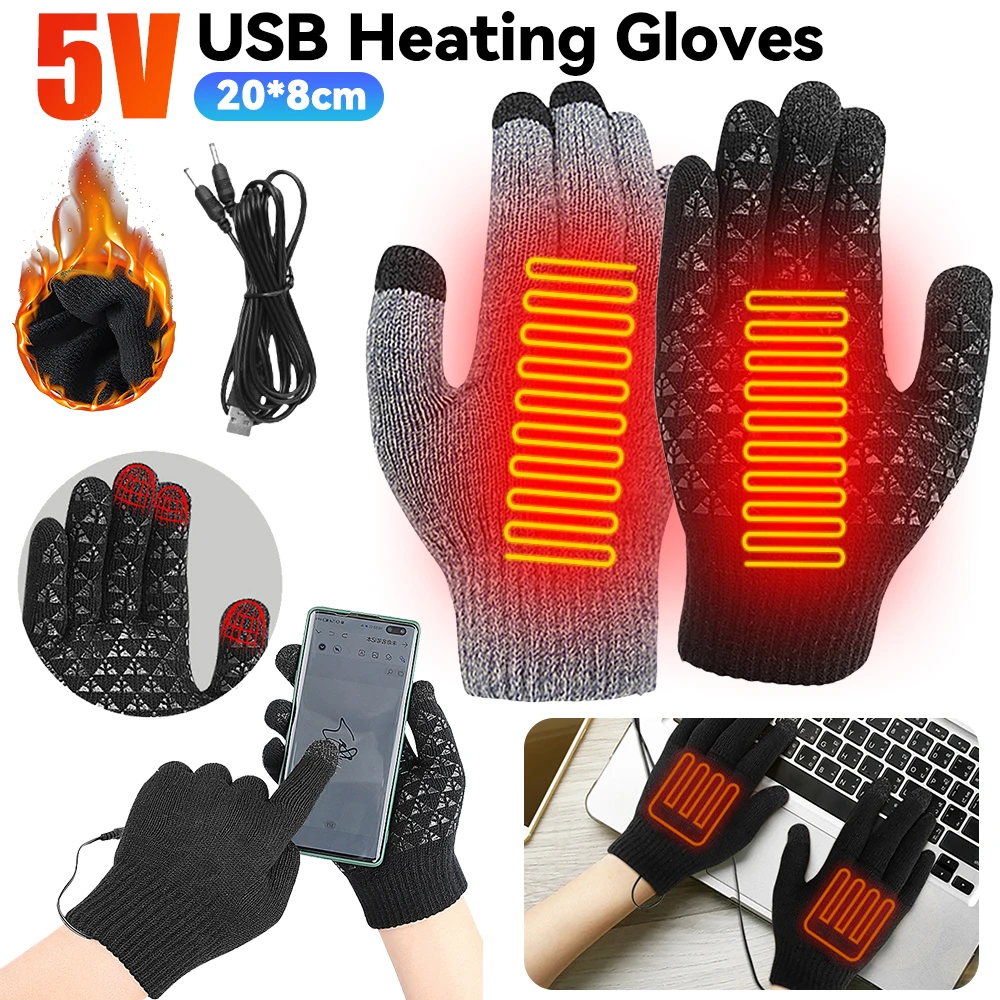 

USB перчатки с электрическим подогревом, полная грелка для пальцев, сенсорный экран, электрические термоперчатки, грелка для рук для уличного туризма, кемпинга, верховой езды
