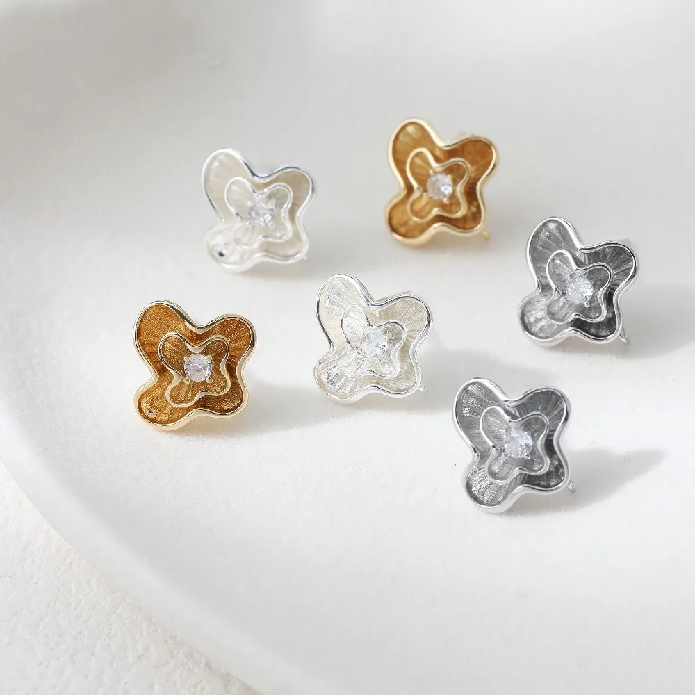 

4PCS Dainty Irregular Flowers Ear Studs for Jewelry Making Earrings Components DIY Brass 14k Gold Plated Accessories 16*16mm