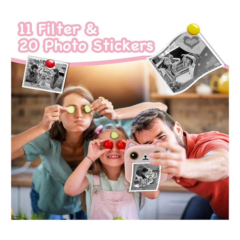 Cámara de impresión instantánea para niños, cámara para niños de tinta zero con papel de impresión, cámara digital de vídeo selfie con HD 1080P