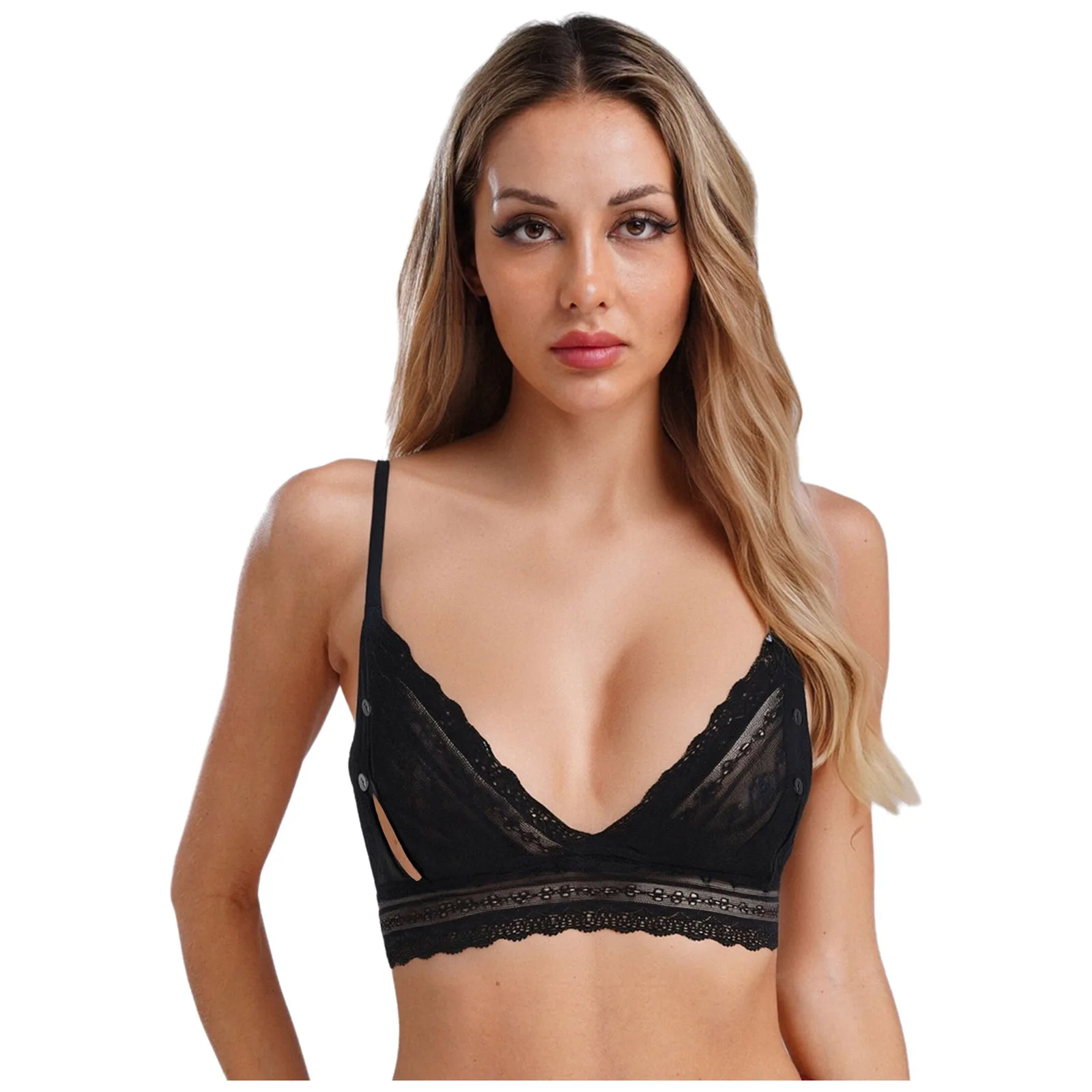 

Women Sexy Lace Bra Breathable Exquisite Lace Bra Triangle Bra Front Buttons Openable Breast Exposable Bra Lingerie Bra Tops