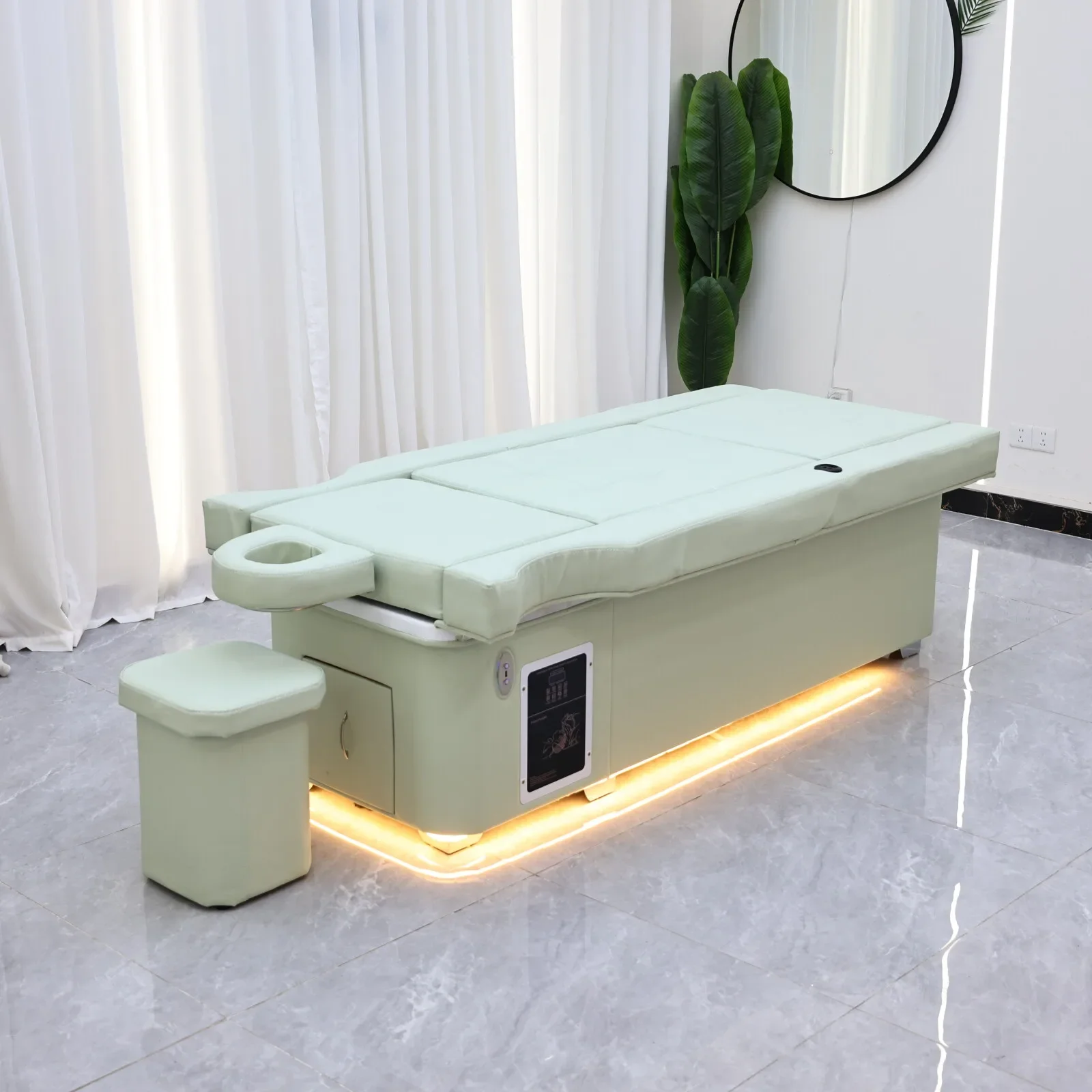 Elektrisches Shampoo-Liegebett in Erdtönen mit Massagefunktion – All-in-One-Salonstation mit Begasung, Fußbad und Haarwaschbecken – Detail 26