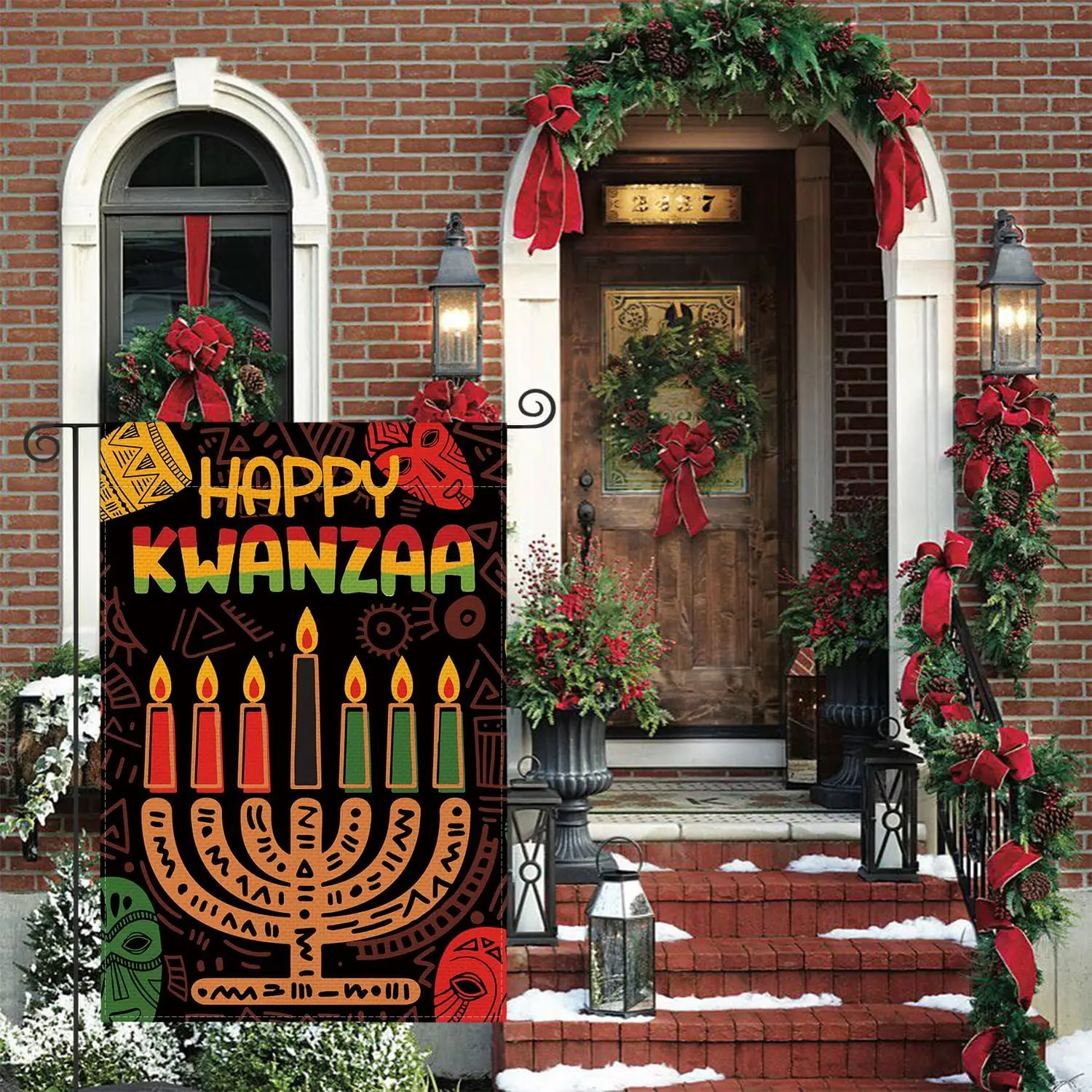 AVOIN colorlife Happy Kwanzaa Kinara Candles Garden Flag 12x18 Inch Double Sided Outside, African Blacks Unity Yard Outdoor  llz