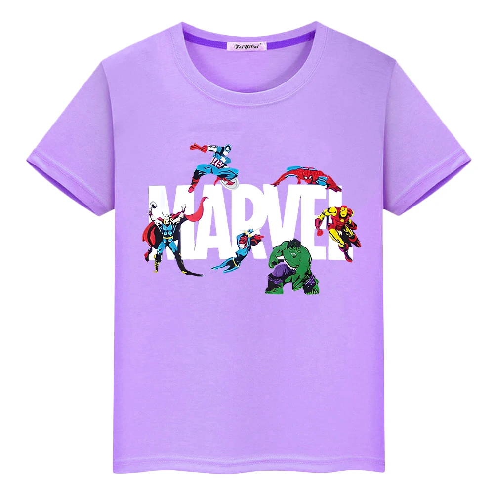 t shirt for kids boys 10year Marvel Kawaii  Print 100%Cotton pride tshirt y2k one piece The Hulk Anime Short  kids clothes girls