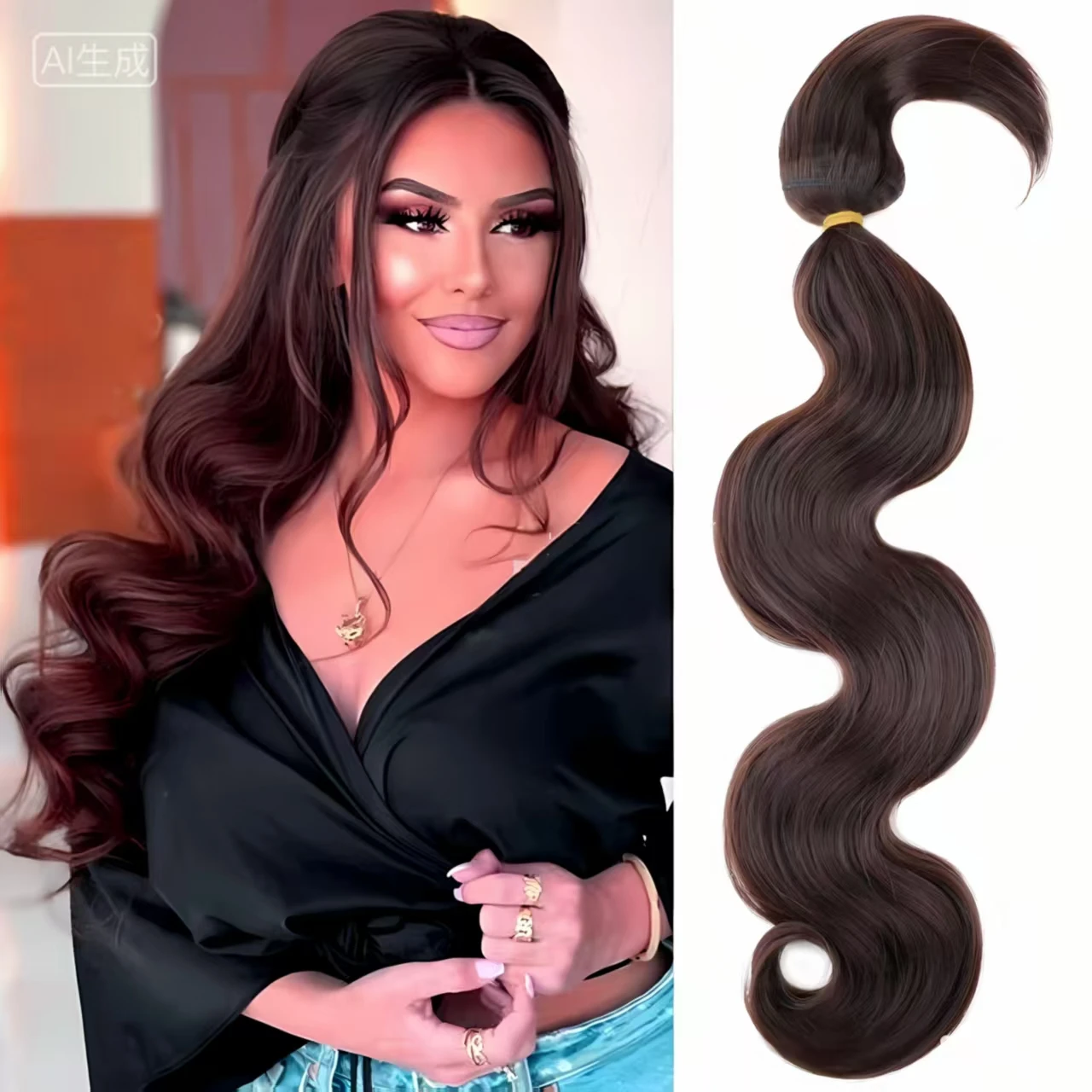 Rambut Sintetis Body Wave 18 inci, Bundel Rambut Model Curtain Serpentine untuk Wanita Kulit Hitam, Tahan Panas Tinggi, Warna Hitam Alami, untuk Penggunaan Sehari-hari