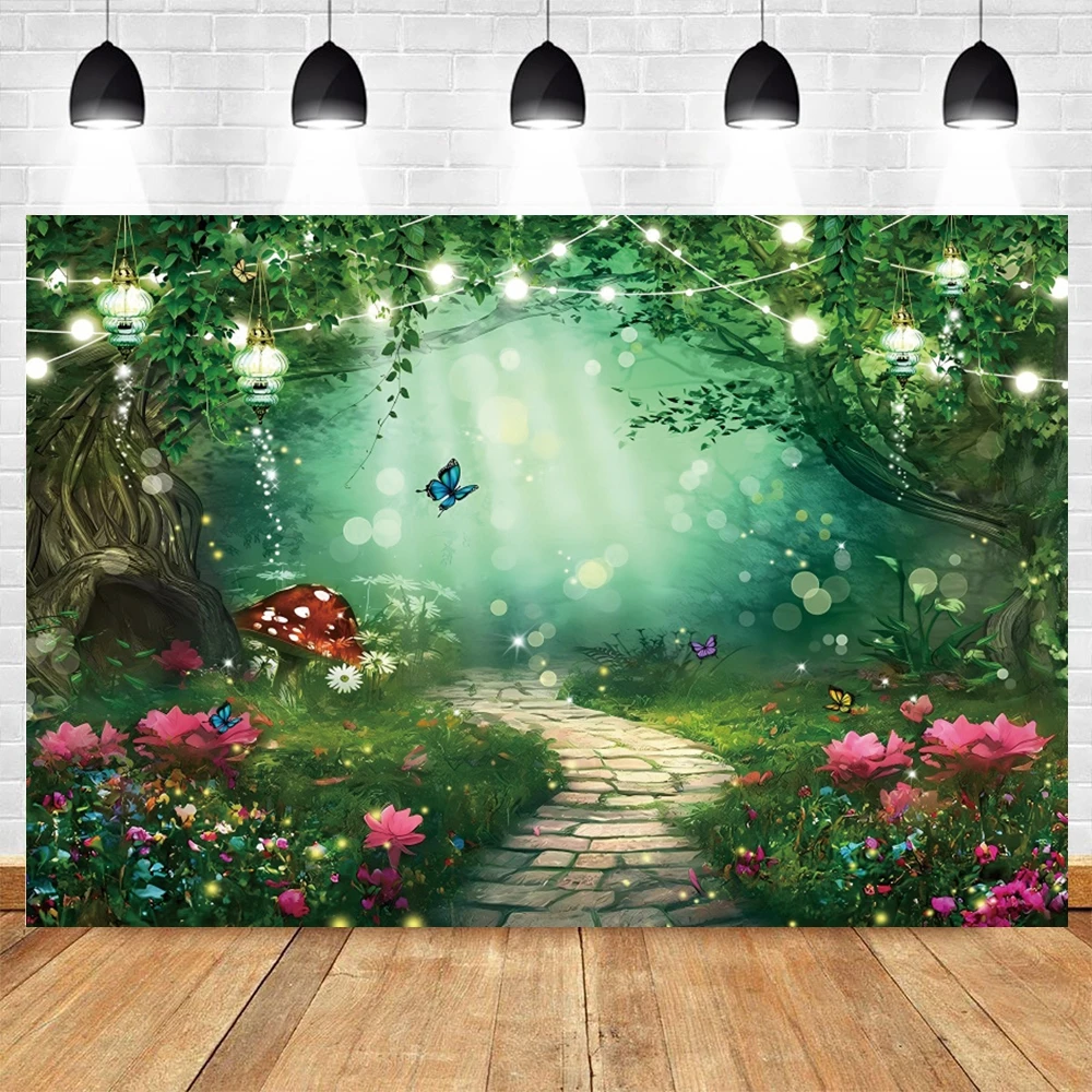 Fairy Tale Forest Wonderland Photography Backdrop Enchanted Dreamy Jungle Mushroom Baby Birthday Party Photo Background Decor