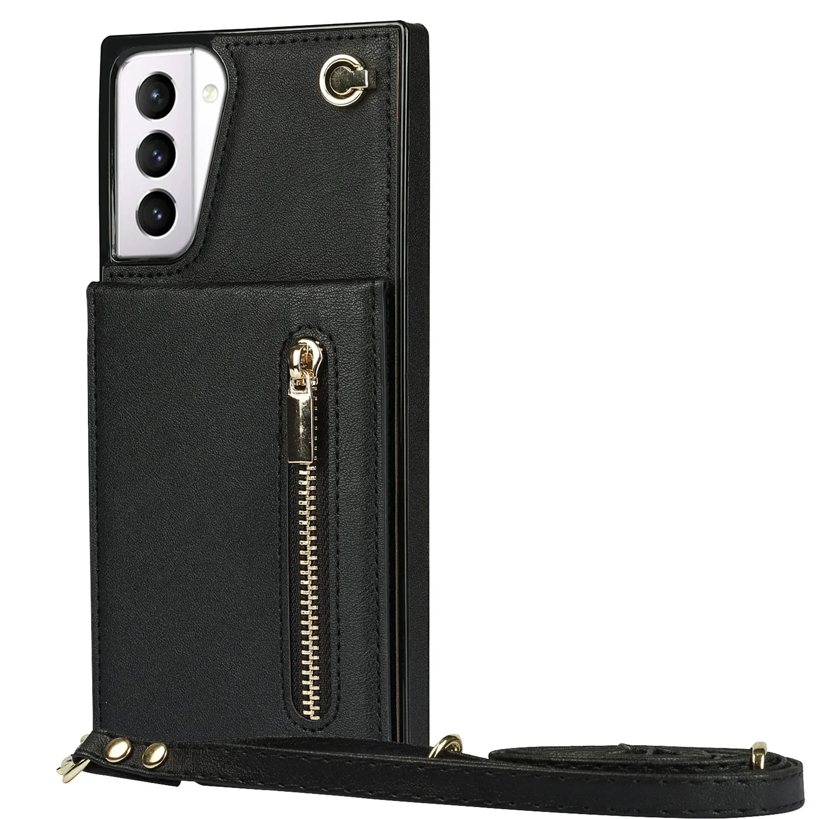 Portemonnee-hoesje met rits voor Samsung Galaxy S21 S23 FE S22 S24 S25 S26 Plus Note 20 Ultra, met kaarthouder, koord en crossbody leren hoes