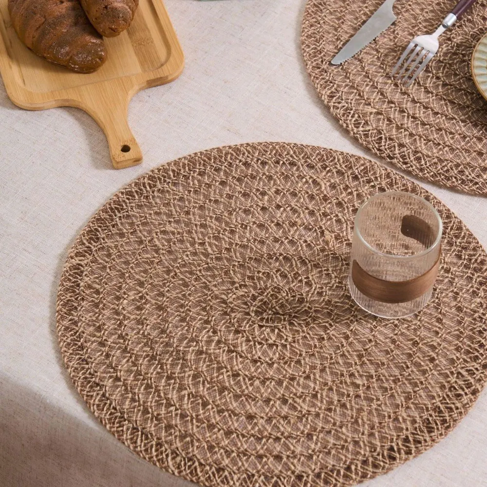 1/6/10pcs Round Woven Jute Placemats Set Rural Natural Style Non-Slip Heat Resistant Placemats For Wedding Kitchen Table Decor